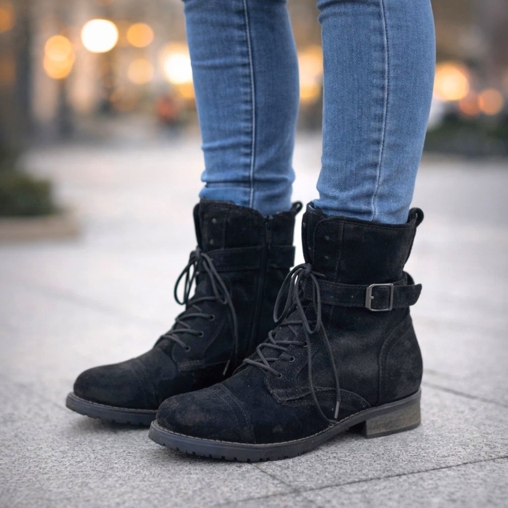 Miz Mooz Black Suede Combat Boots